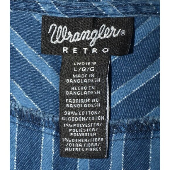Wrangler Retro Women's L Striped Denim Sleeveless Button-Down Mini Dress Pockets - Picture 9 of 10